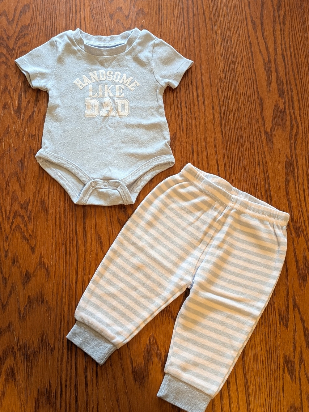 Baby Essentials Light Blue "Handsome Like Dad" One-Piece with Striped Pants